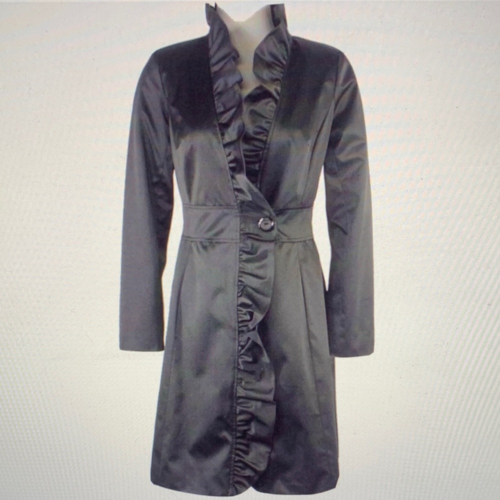 White House Black Market Black Ruffle Trench Coat